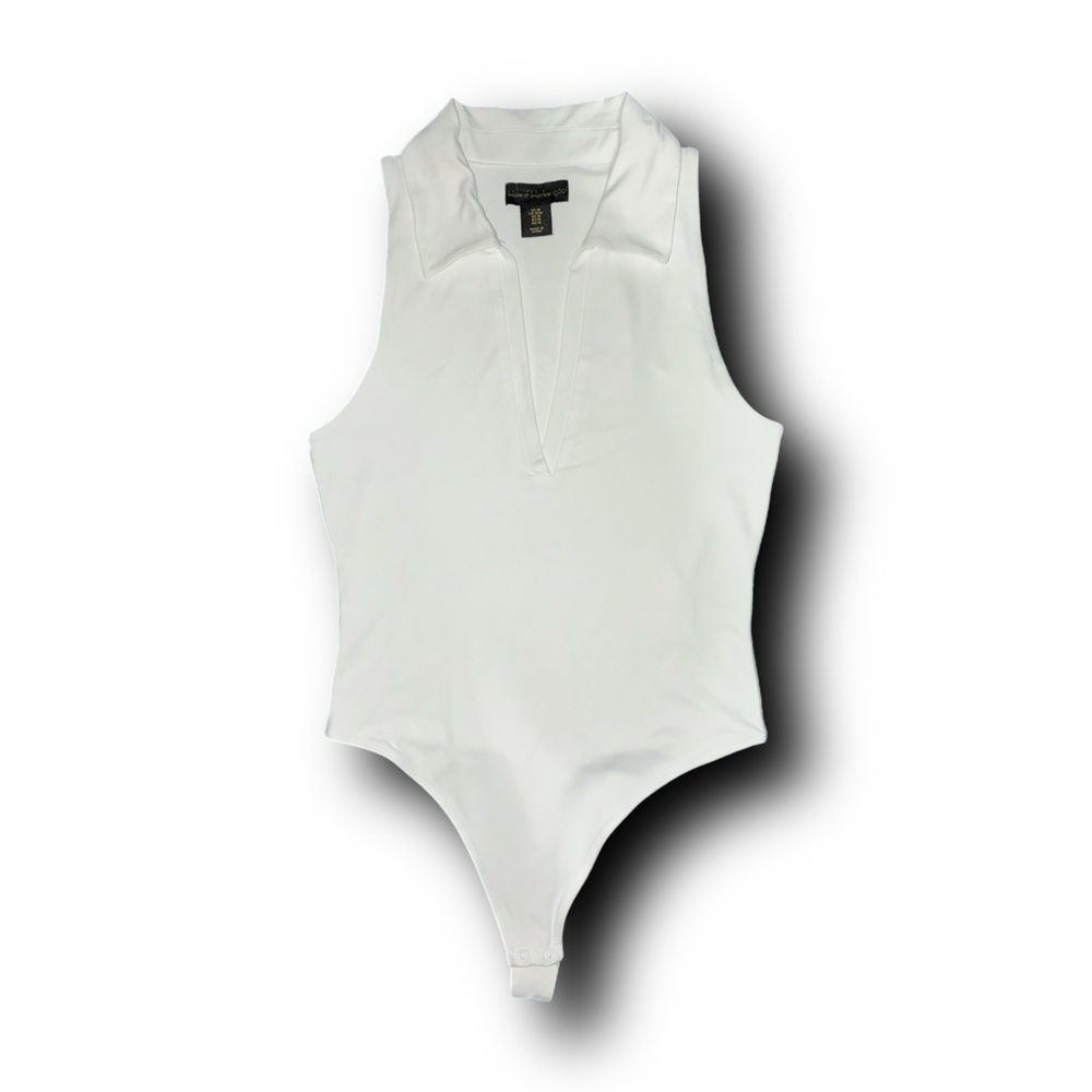 House of Harlow 1960 White Contour All Day Collared Bodysuit Base Layer Staple